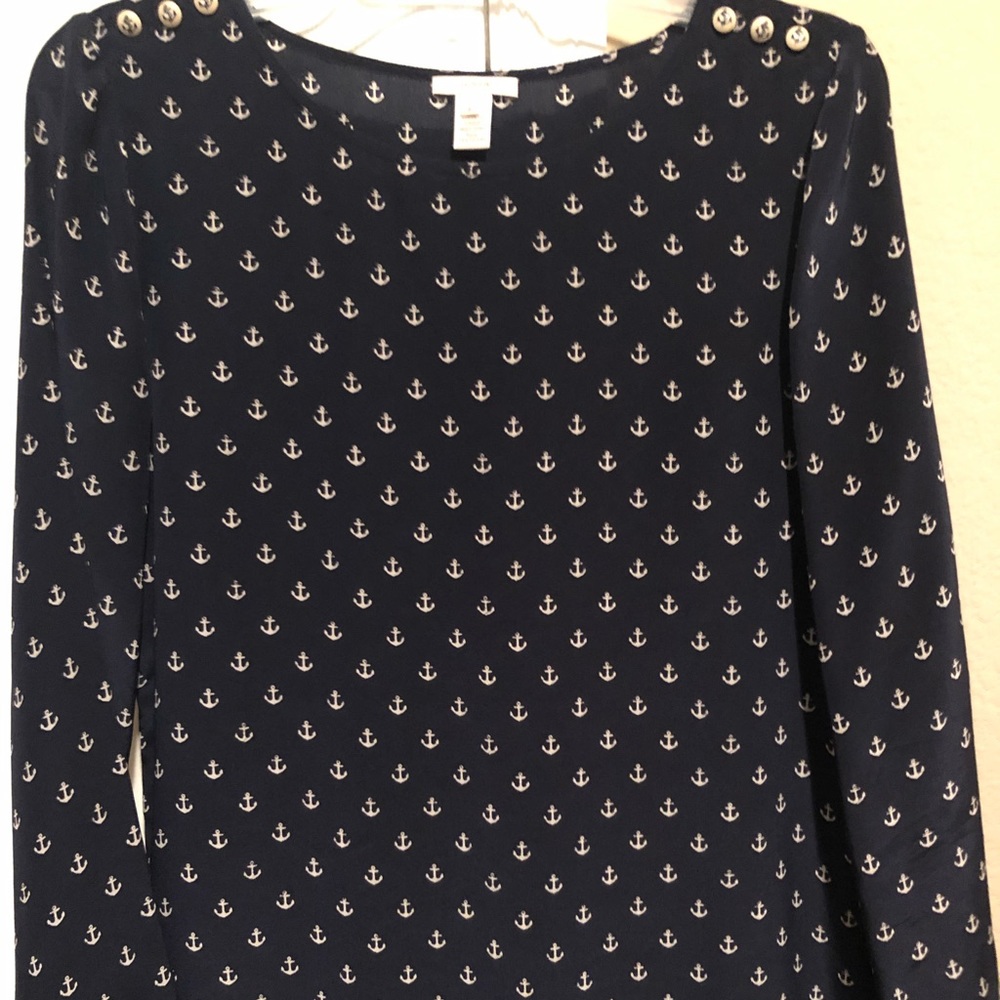 J. Crew Anchor Silk Blouse - Blue, Size 8
